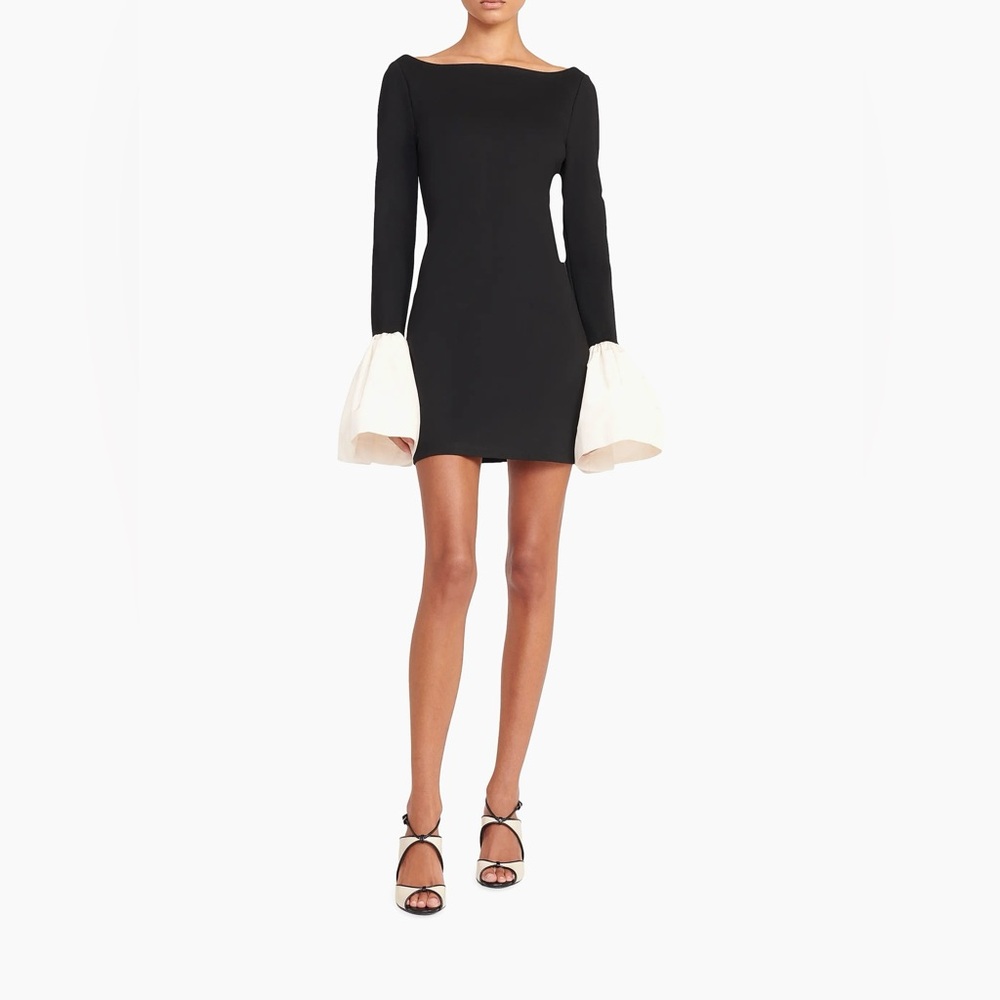 STAUD Black Dress with White Flared Sleeves